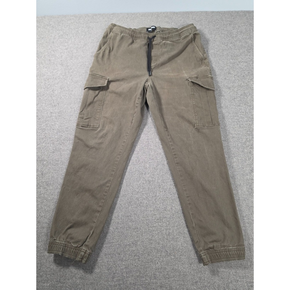 RSQ Cargo Jogger Pants Mens Large Green Utility Pockets Drawstring Elastic Waist